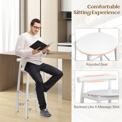 Wooden Bar Chair Set of 2 with Backrest and Footrest for Home Restaurant Cafe, White Bar Stools at Gallery Canada