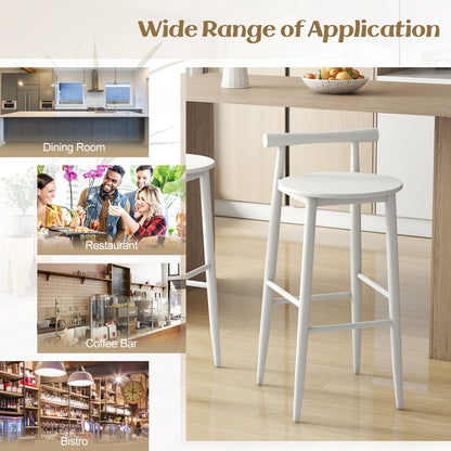 Wooden Bar Chair Set of 2 with Backrest and Footrest for Home Restaurant Cafe, White Bar Stools at Gallery Canada