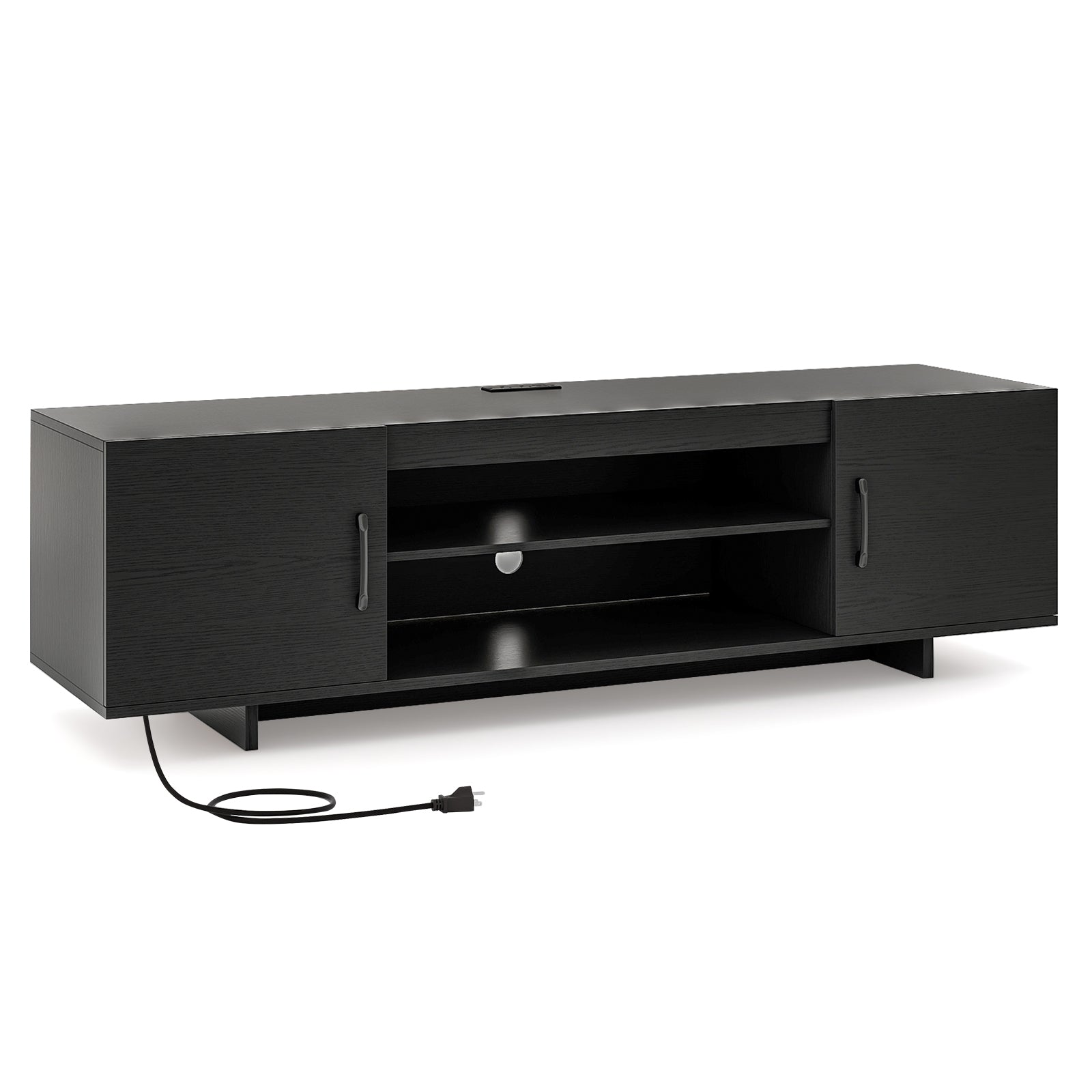 TV Stand With Power Outlet, 2 Cable Holes, 65 Inch, Black Entertainment Centers & TV Stands Black at Gallery Canada