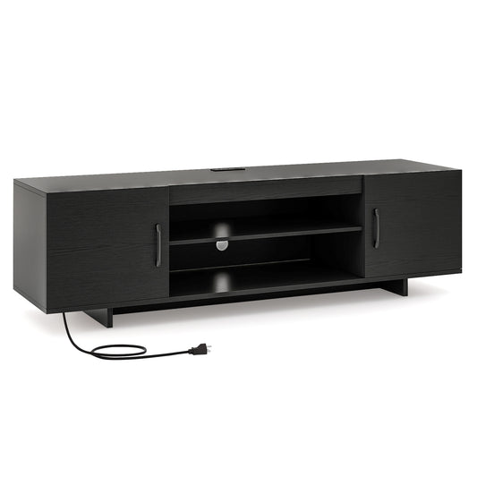TV Stand With Power Outlet, 2 Cable Holes, 65 Inch, Black Entertainment Centers & TV Stands Black at Gallery Canada