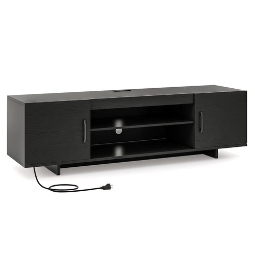 TV Stand with Power Outlet and 2 Cable Holes for 65 Inch TVs, Black