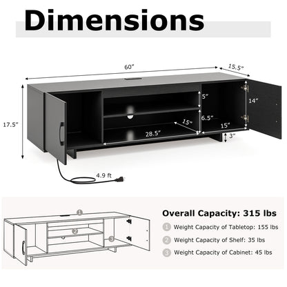 TV Stand with Power Outlet and 2 Cable Holes for 65 Inch TVs, Black Entertainment Centers & TV Stands at Gallery Canada
