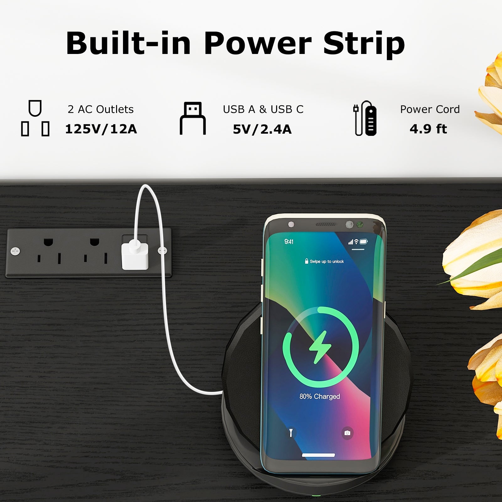 TV Stand with Power Outlet and 2 Cable Holes for 65 Inch TVs, Black Entertainment Centers & TV Stands at Gallery Canada