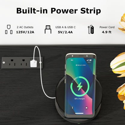 TV Stand with Power Outlet and 2 Cable Holes for 65 Inch TVs, Black Entertainment Centers & TV Stands at Gallery Canada