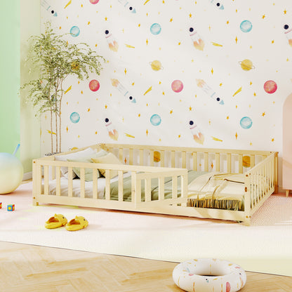 Montessori Bed Frame with Full-length Guardrails Safety Door and Latch, Natural Toddler Beds at Gallery Canada