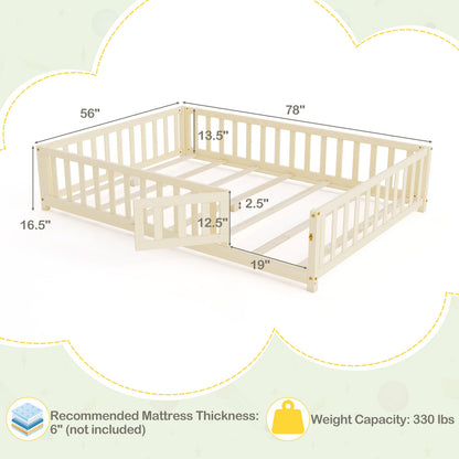Montessori Bed Frame with Full-length Guardrails Safety Door and Latch, Natural Toddler Beds Natural at Gallery Canada