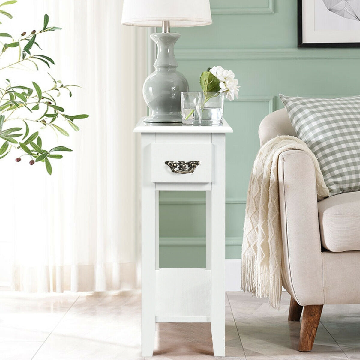 2 Tier End Bedside Sofa Side Table Narrow Nightstand, White End & Side Tables at Gallery Canada