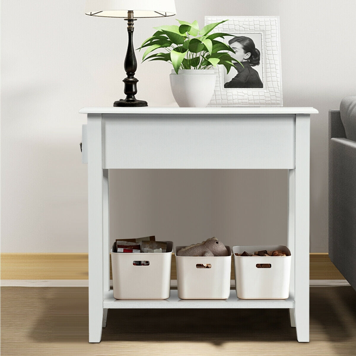 2 Tier End Bedside Sofa Side Table Narrow Nightstand, White End & Side Tables at Gallery Canada