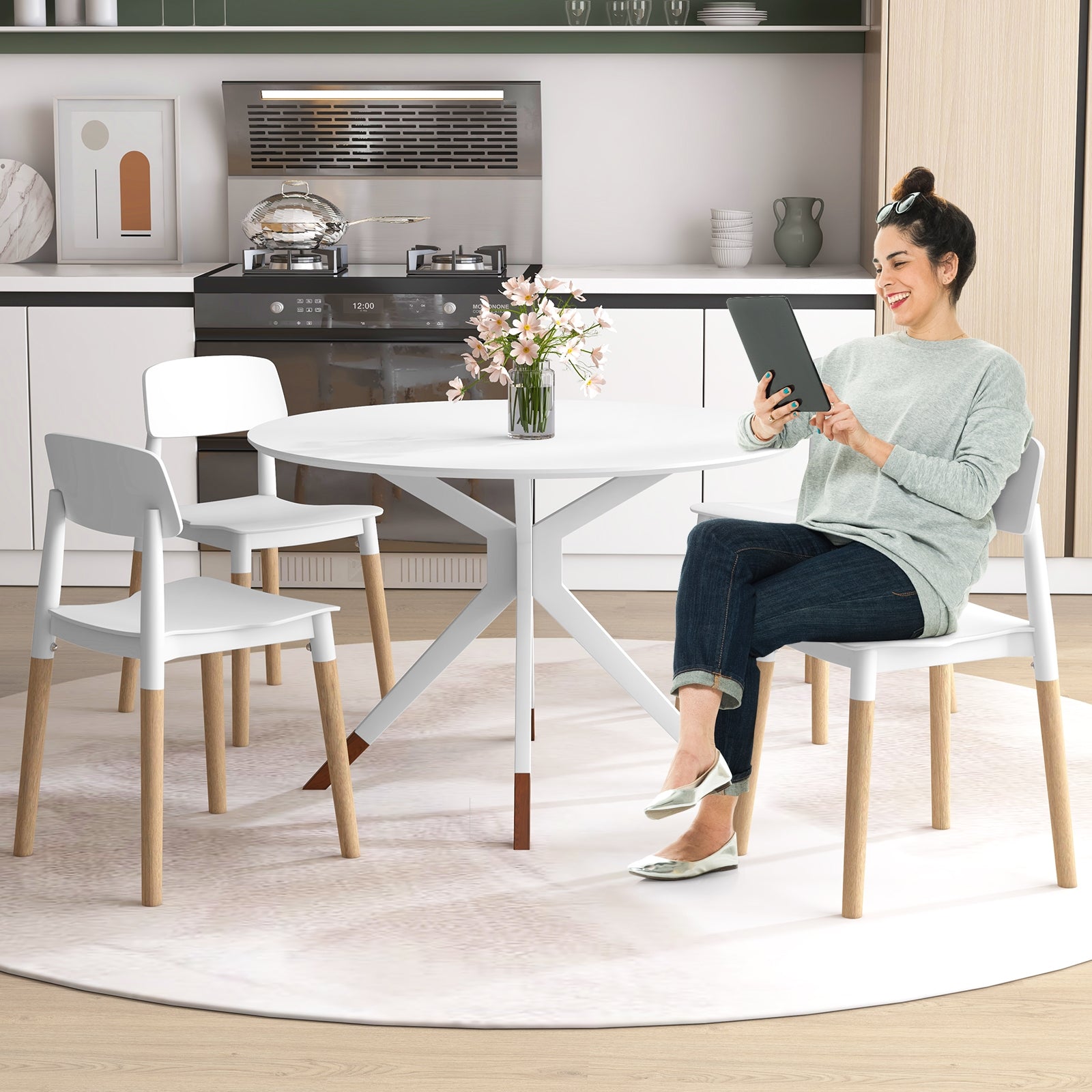 Modern Dining Side Chairs Set of 4 with Ergonomic Backrest for Dining Room, White Dining Chairs at Gallery Canada