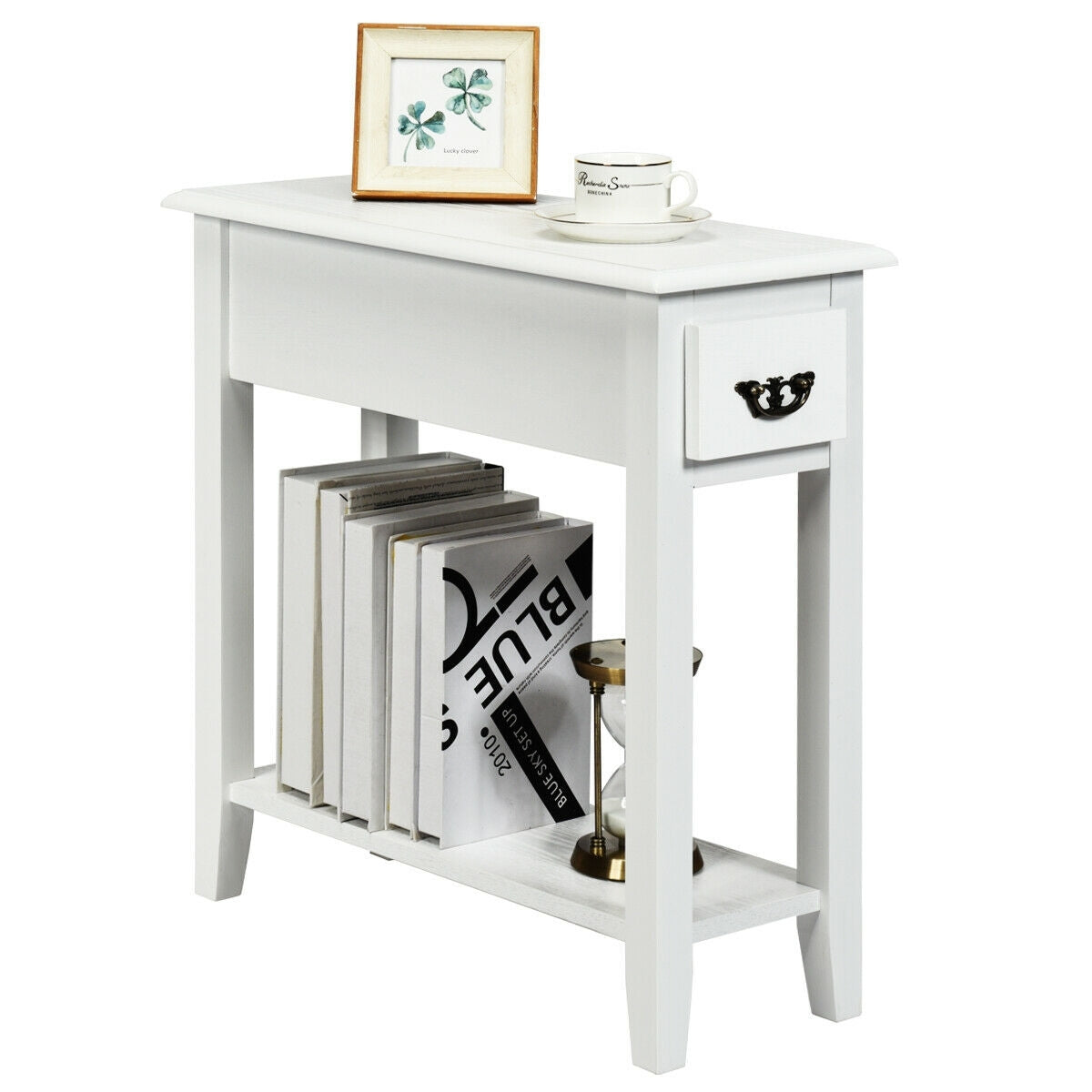 2 Tier End Bedside Sofa Side Table Narrow Nightstand, White End & Side Tables at Gallery Canada