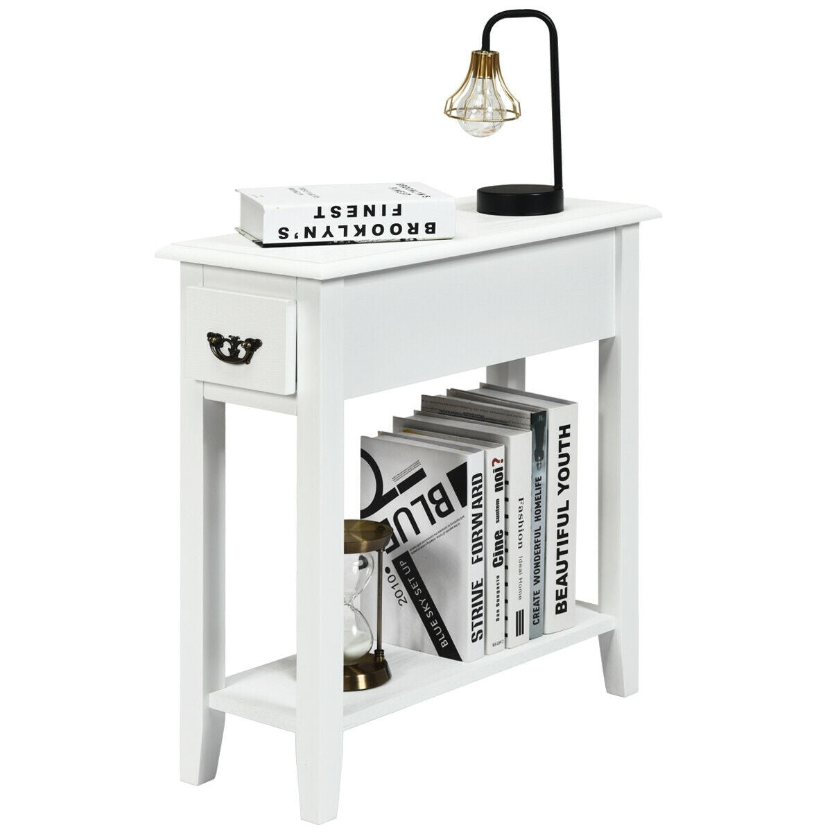 2 Tier Narrow End Bedside Table, White