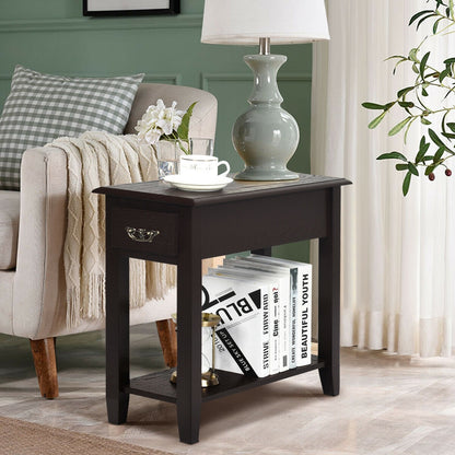 2 Tier End Bedside Sofa Side Table, Narrow Nightstand, Espresso End & Side Tables at Gallery Canada