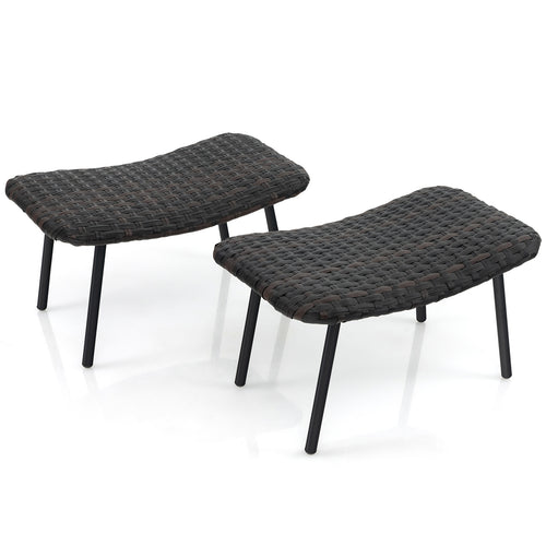 All Weather Outdoor Ottomans Set, With Sturdy Metal Legs, Brown