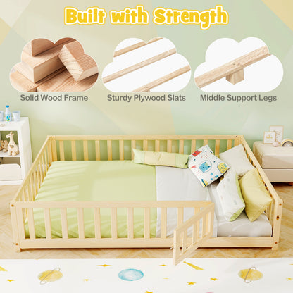 Montessori Bed Frame with Full-length Guardrails Safety Door and Latch, Natural Toddler Beds at Gallery Canada