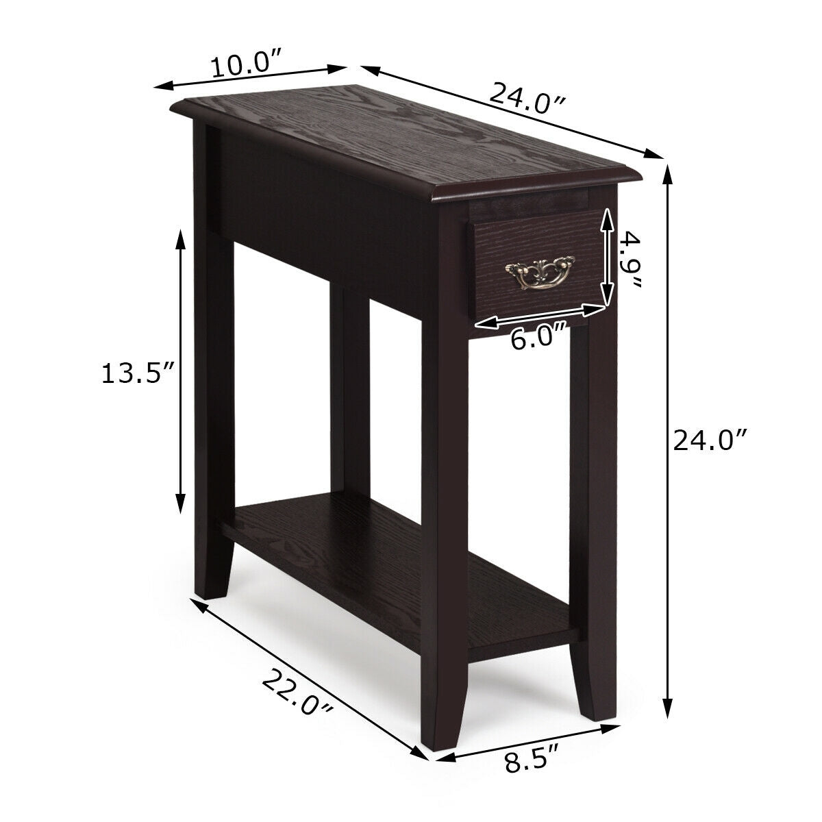 2 Tier End Bedside Sofa Side Table, Narrow Nightstand, Espresso End & Side Tables at Gallery Canada