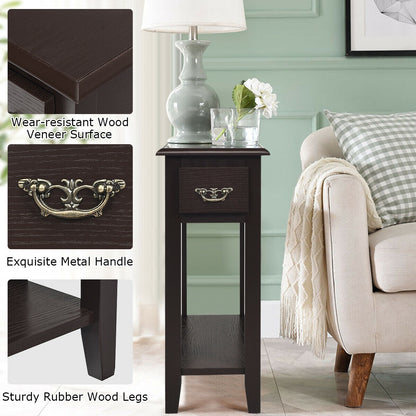 2 Tier End Bedside Sofa Side Table, Narrow Nightstand, Espresso End & Side Tables at Gallery Canada