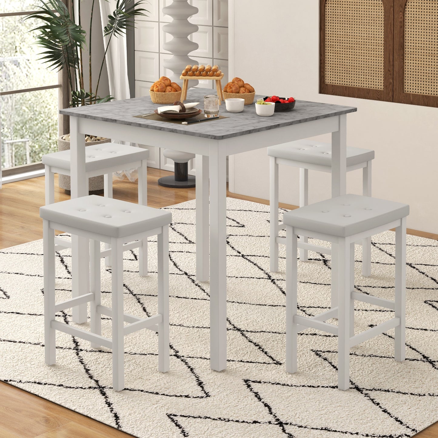 5-Piece Bar Table Set Counter-Height Dining Table and 4 Bar Stools, White Dining Room Sets at Gallery Canada