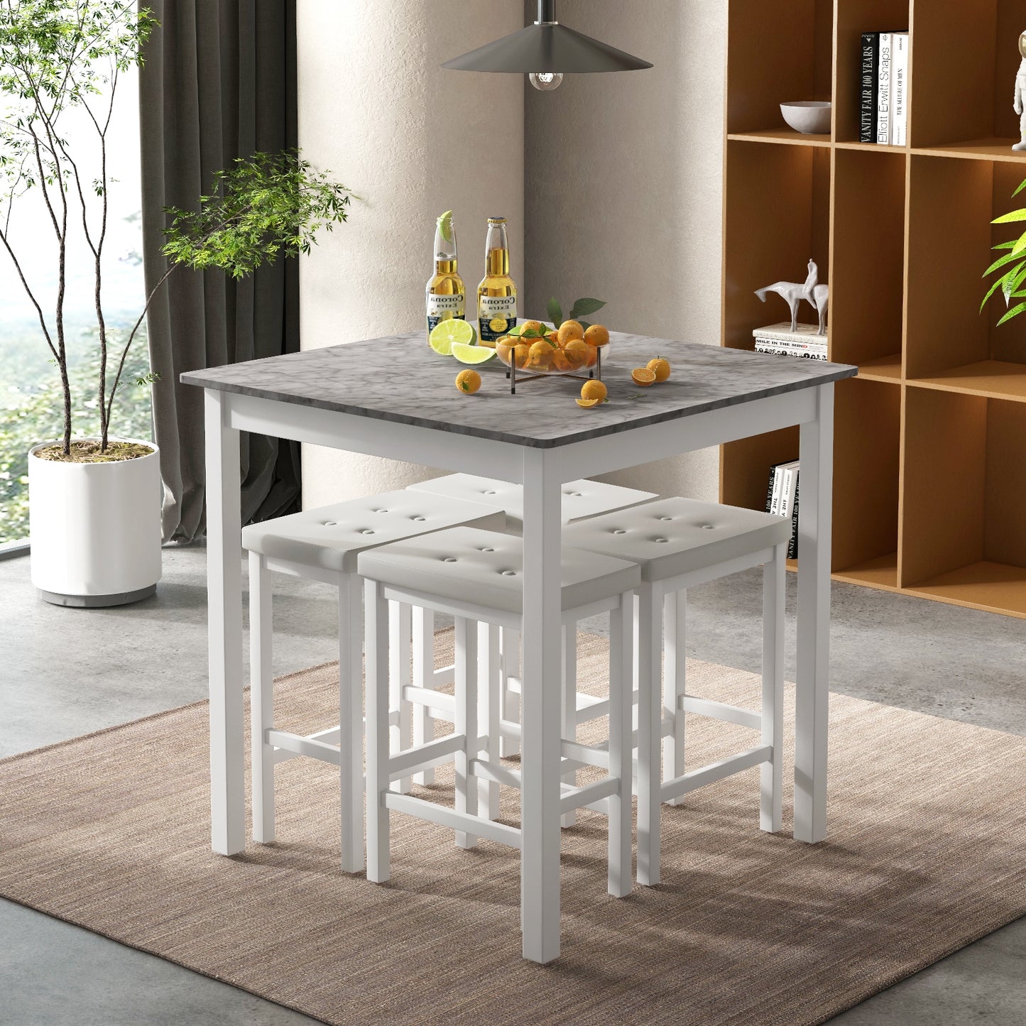 5-Piece Bar Table Set Counter-Height Dining Table and 4 Bar Stools, White Dining Room Sets at Gallery Canada