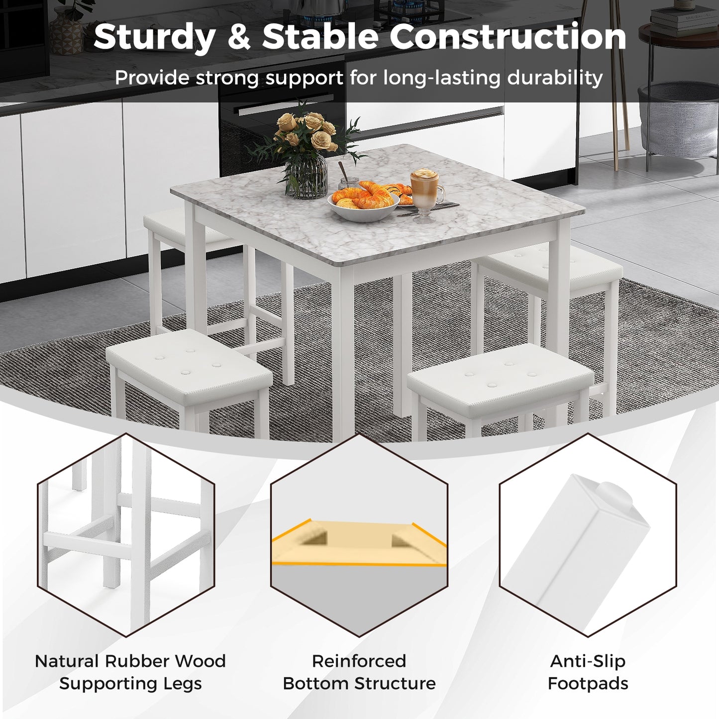 5-Piece Bar Table Set Counter-Height Dining Table and 4 Bar Stools, White Dining Room Sets at Gallery Canada