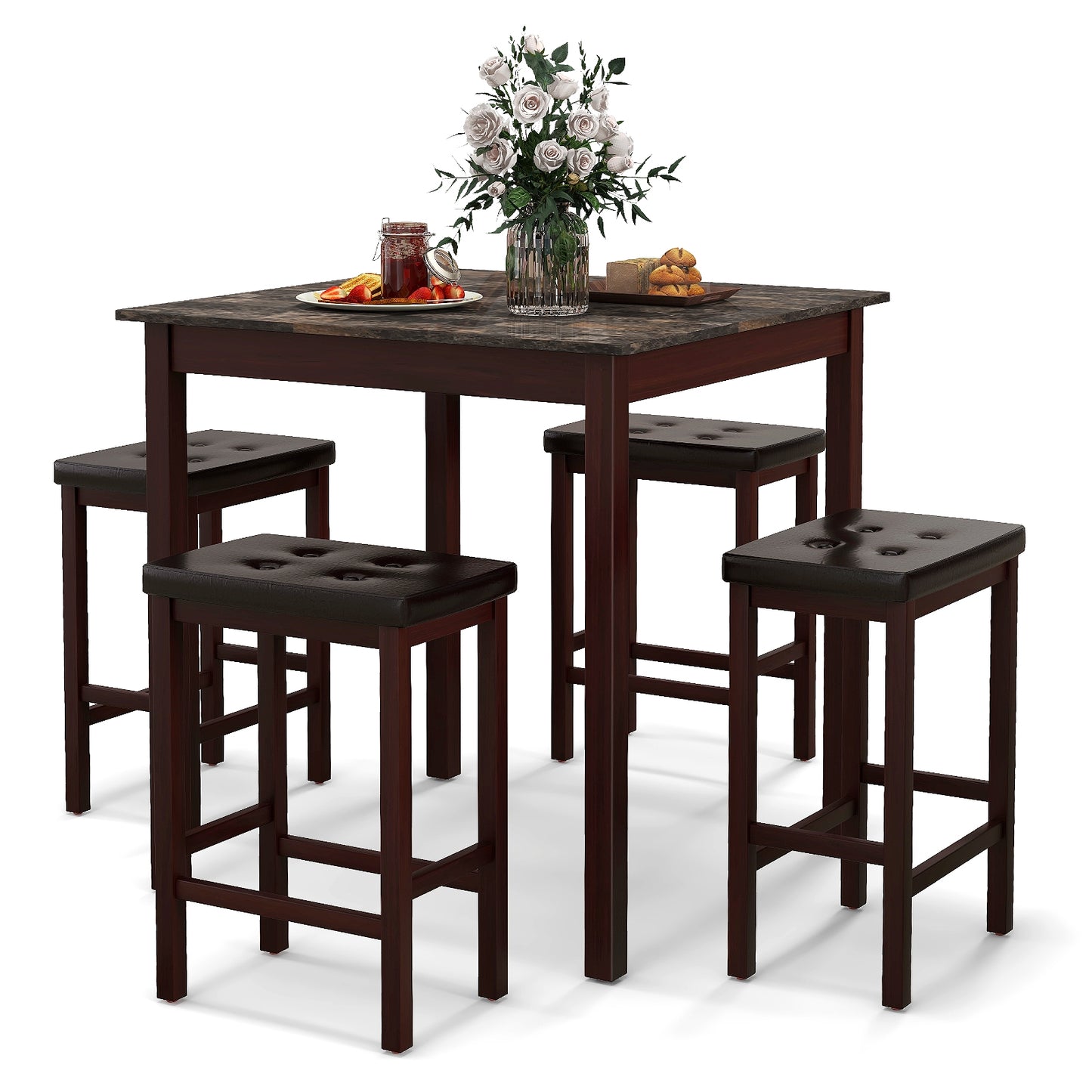 5 Pieces Bar Table Set Counter-Height Dining Table and 4 Bar Stools, Brown Dining Room Sets Brown at Gallery Canada