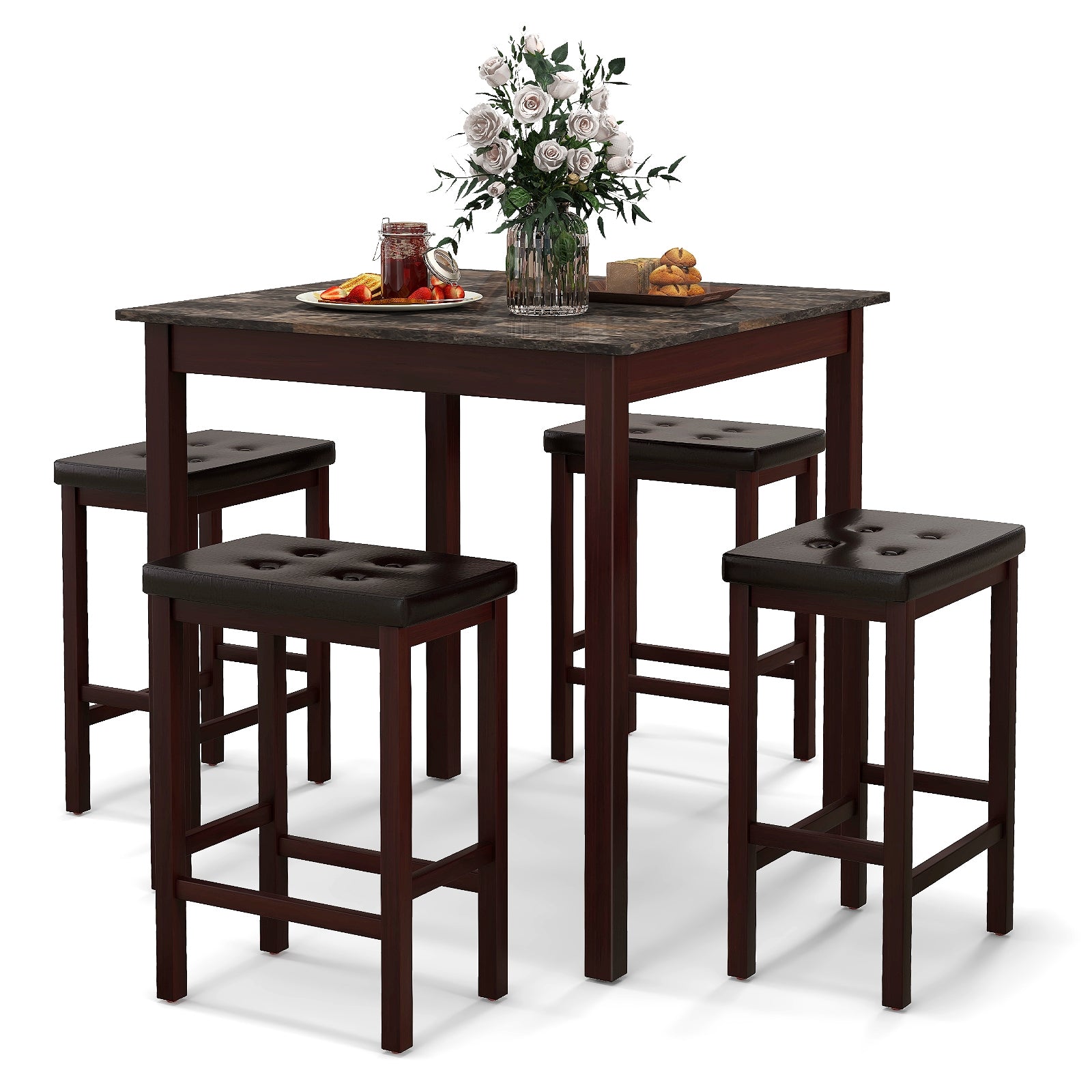 5 Pieces Bar Table Set Counter-Height Dining Table and 4 Bar Stools, Brown Dining Room Sets at Gallery Canada