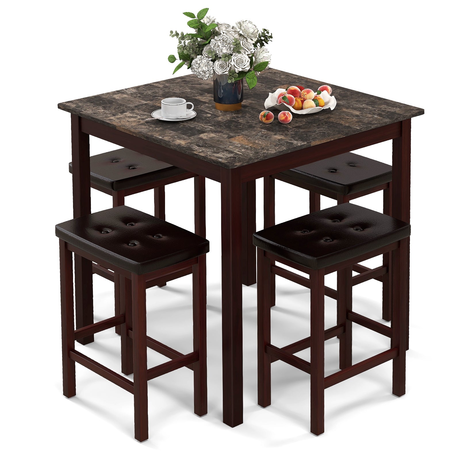 5 Pieces Bar Table Set Counter-Height Dining Table and 4 Bar Stools, Brown Dining Room Sets at Gallery Canada