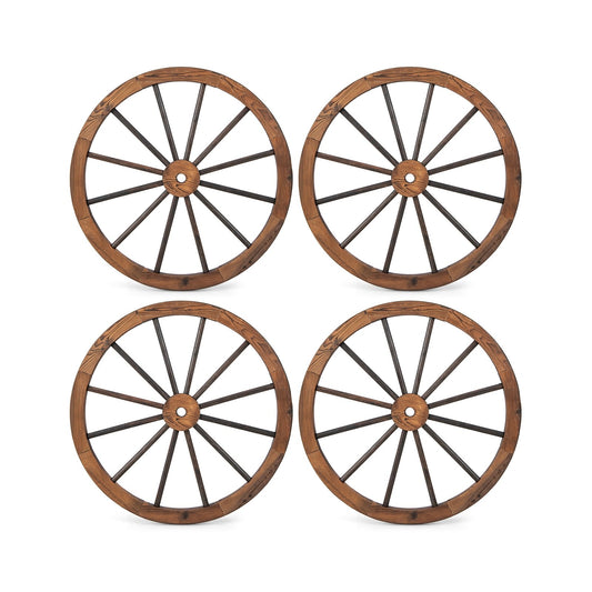 Set of 4 Decorative Wooden Wagon Wheels 30 Inch Vintage Wagon Wheel Wall Decor, Rustic Brown