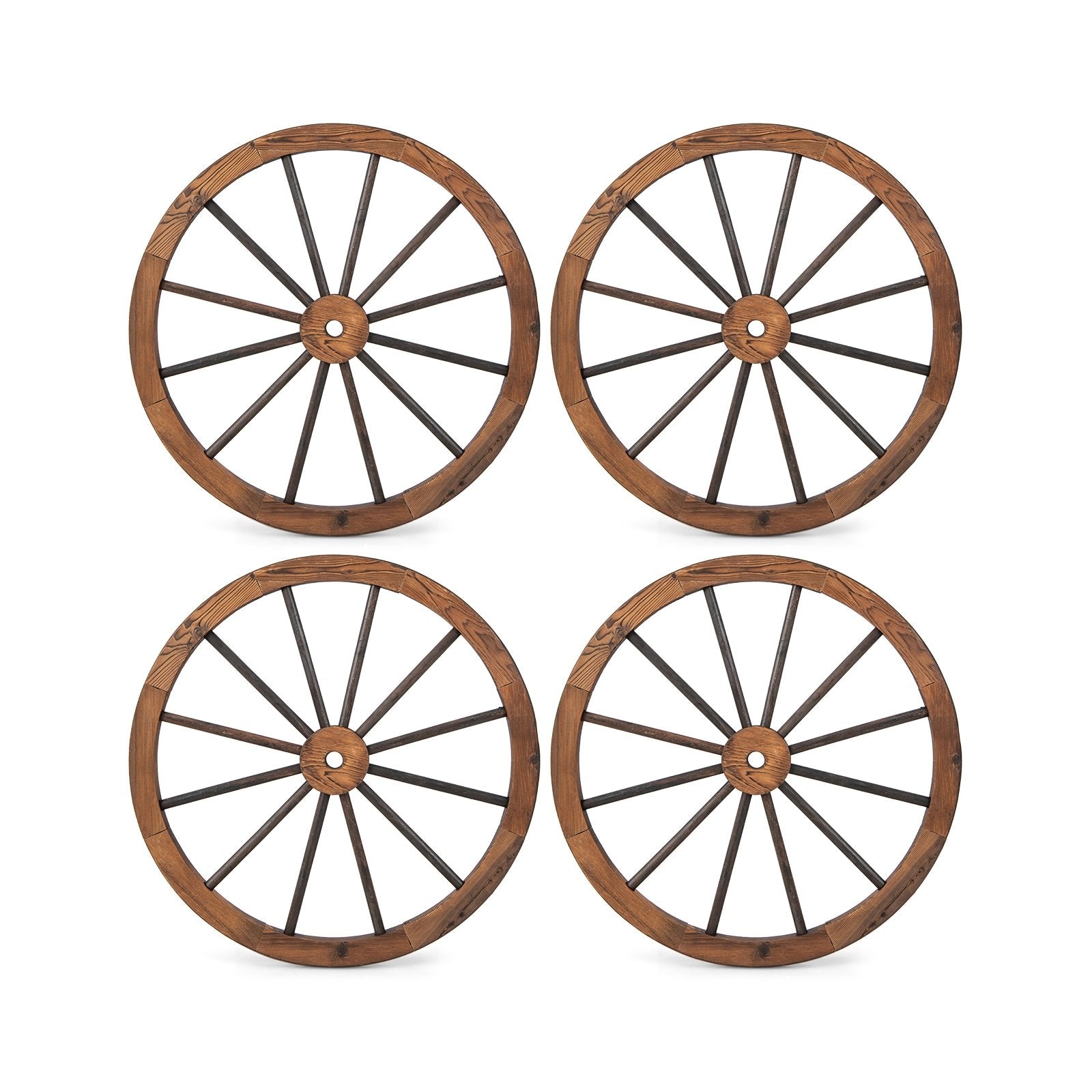 Set of 4 Decorative Wooden Wagon Wheels, 30 Inch, Rustic Brown Outdoor Decor at Gallery Canada