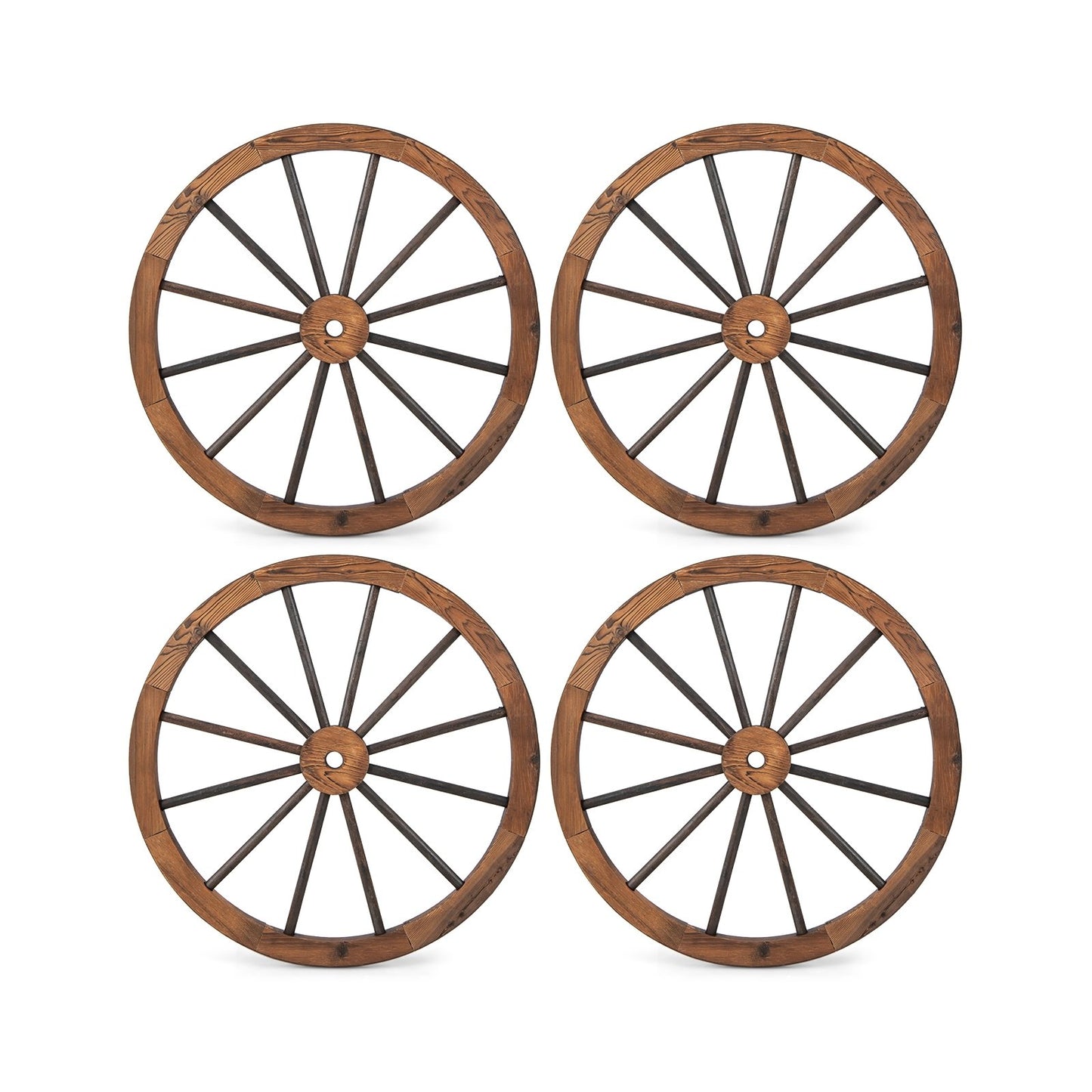 Set of 4 Decorative Wooden Wagon Wheels, 30 Inch, Rustic Brown Outdoor Decor at Gallery Canada