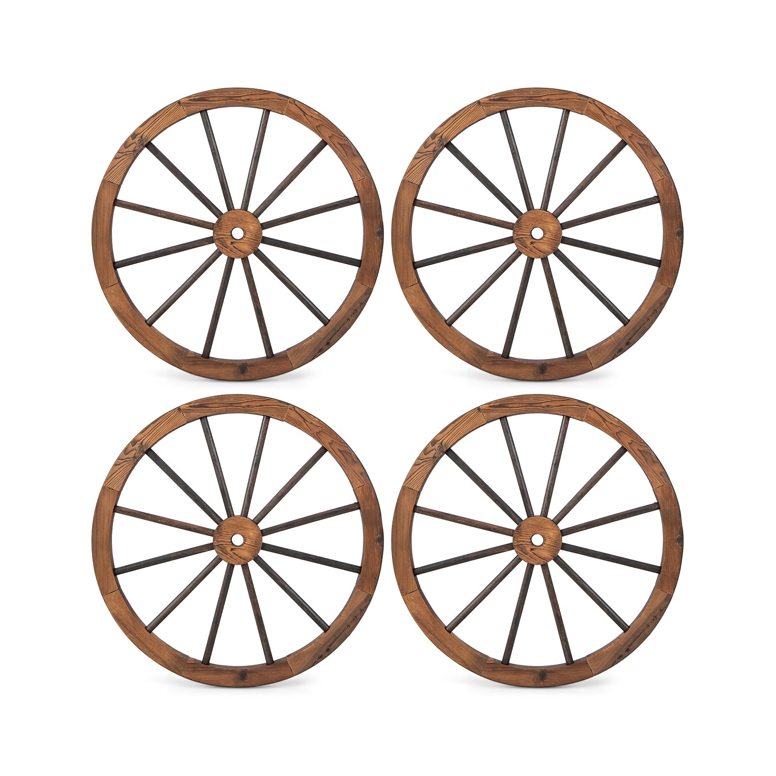 Set of 4 Decorative Wooden Wagon Wheels, 30 Inch, Rustic Brown Outdoor Decor at Gallery Canada