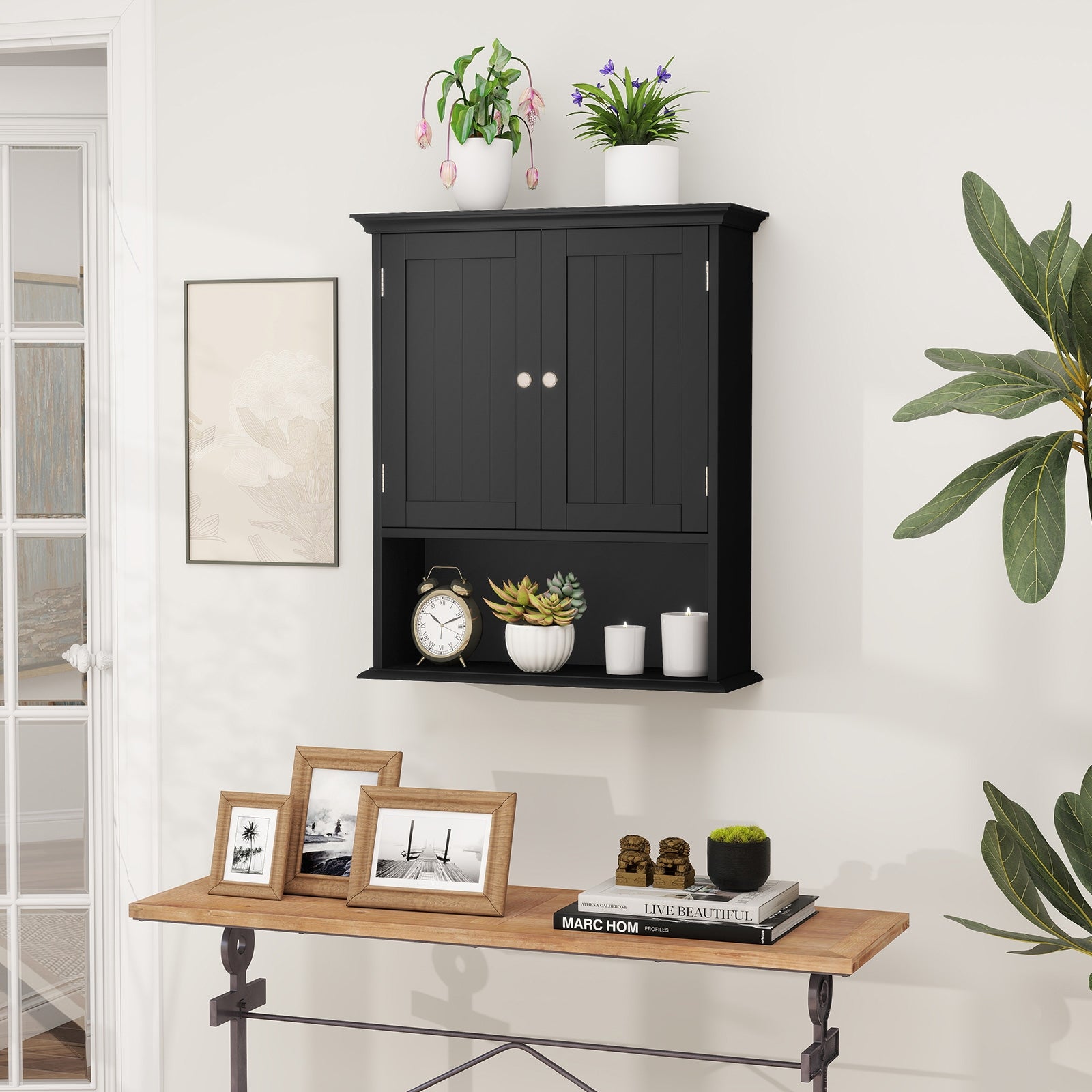 Wall Mount Bathroom Cabinet Storage Organizer with Doors and Shelves, Black Wall Cabinets at Gallery Canada