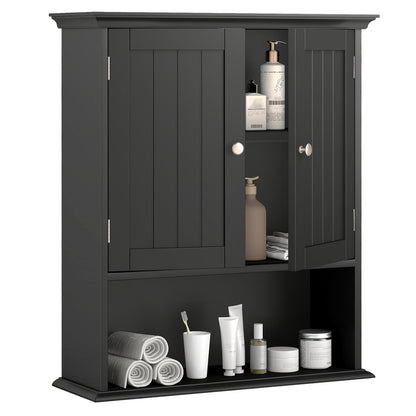 Wall Mount Bathroom Cabinet Storage Organizer with Doors and Shelves, Black Wall Cabinets Black at Gallery Canada