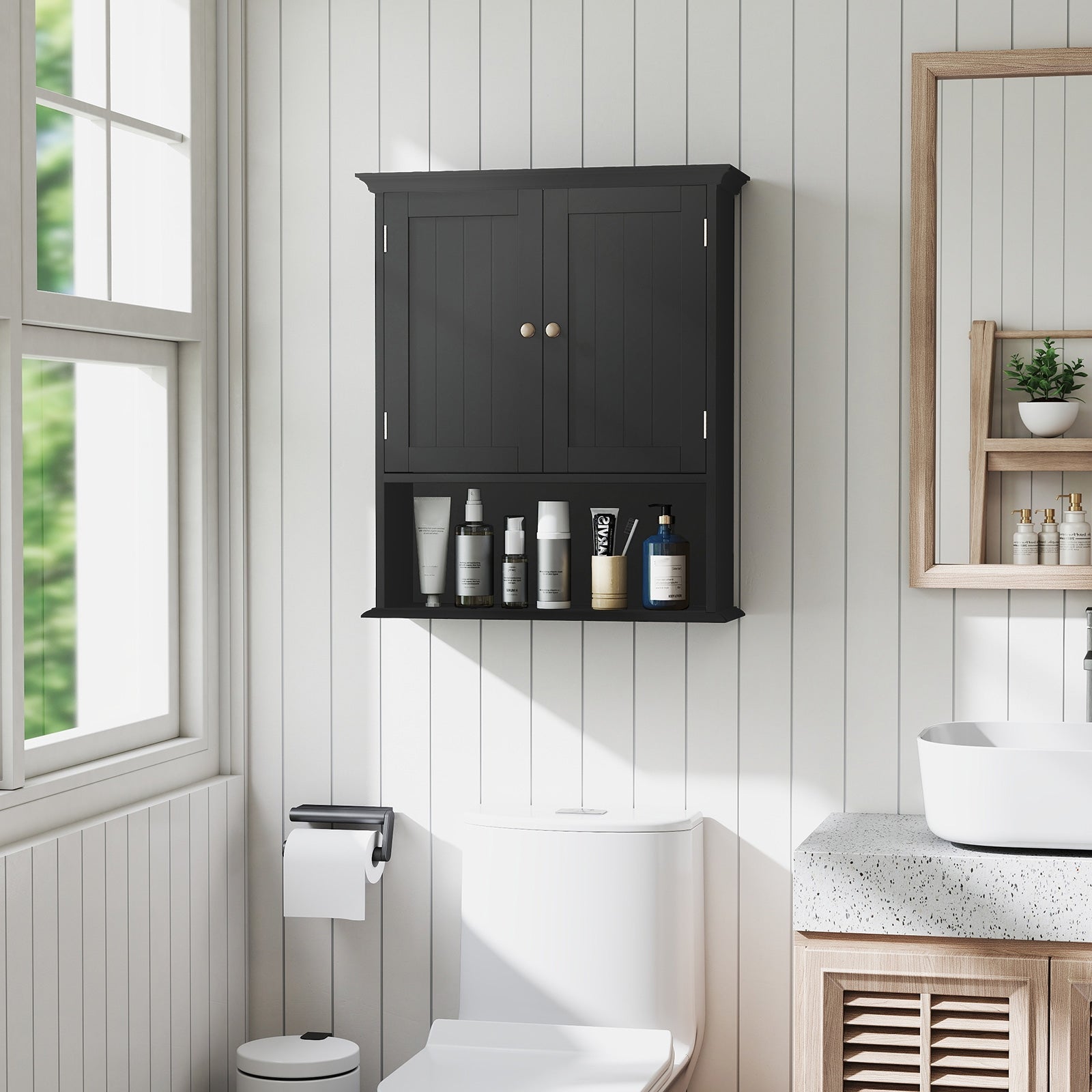 Wall Mount Bathroom Cabinet Storage Organizer with Doors and Shelves, Black Wall Cabinets at Gallery Canada