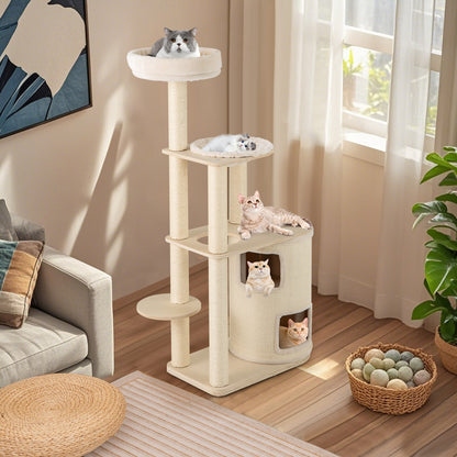 60 Inches Tall Cat Tree with 2-Story Condo and Sisal Scratching Posts, Natural Cat Trees Condos & Scratchers at Gallery Canada