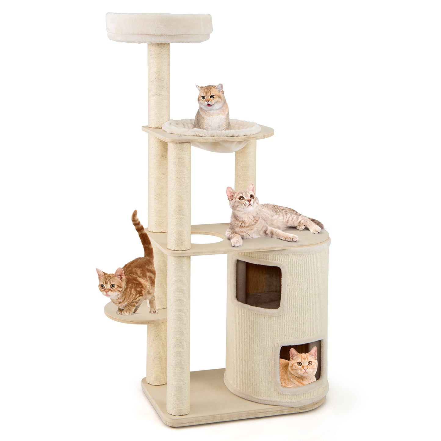 60 Inches Tall Cat Tree with 2-Story Condo and Sisal Scratching Posts, Natural Cat Trees Condos & Scratchers Natural at Gallery Canada
