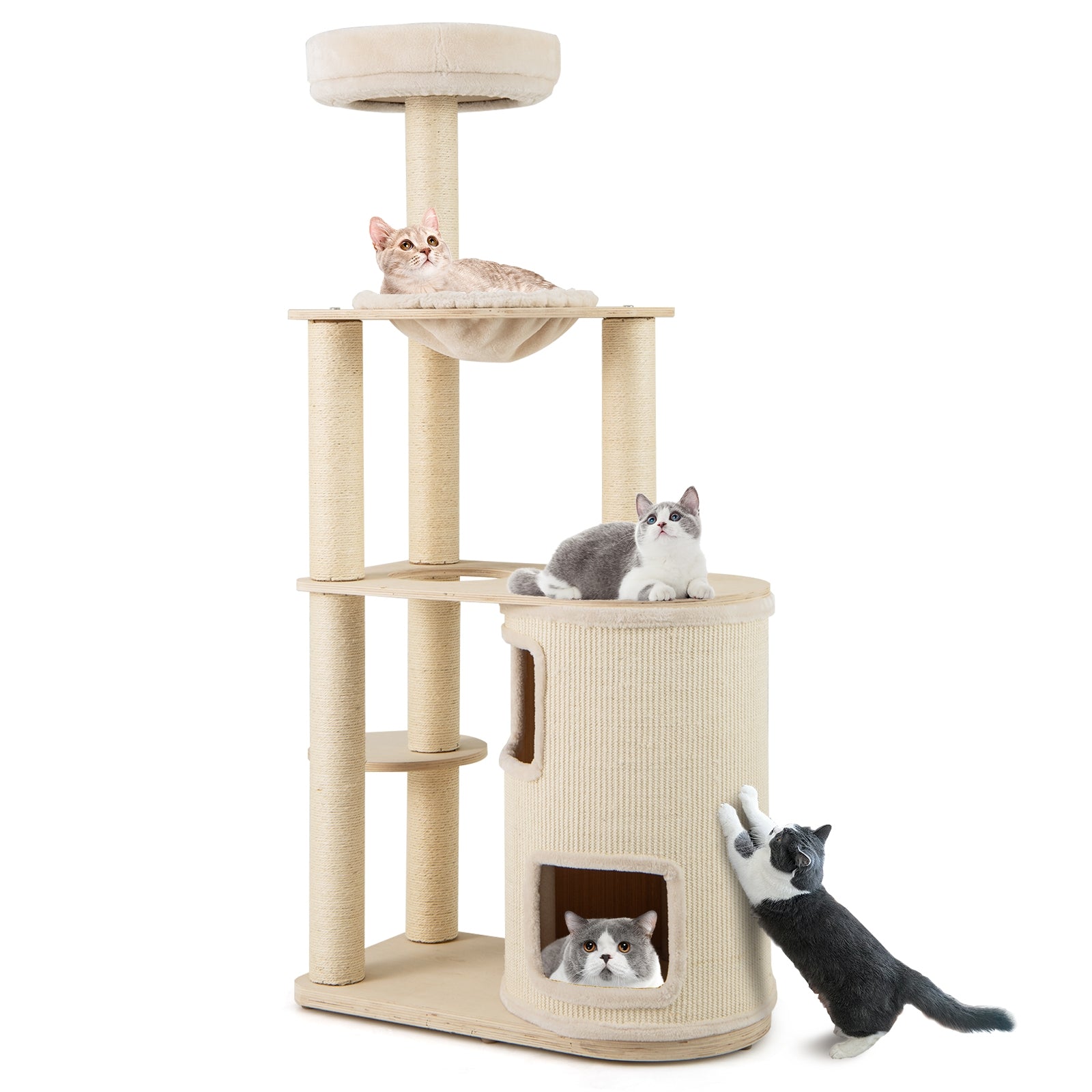60 Inches Tall Cat Tree with 2-Story Condo and Sisal Scratching Posts, Natural Cat Trees Condos & Scratchers at Gallery Canada