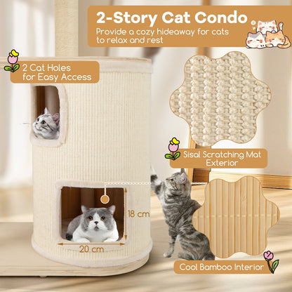 60 Inches Tall Cat Tree with 2-Story Condo and Sisal Scratching Posts, Natural Cat Trees Condos & Scratchers at Gallery Canada