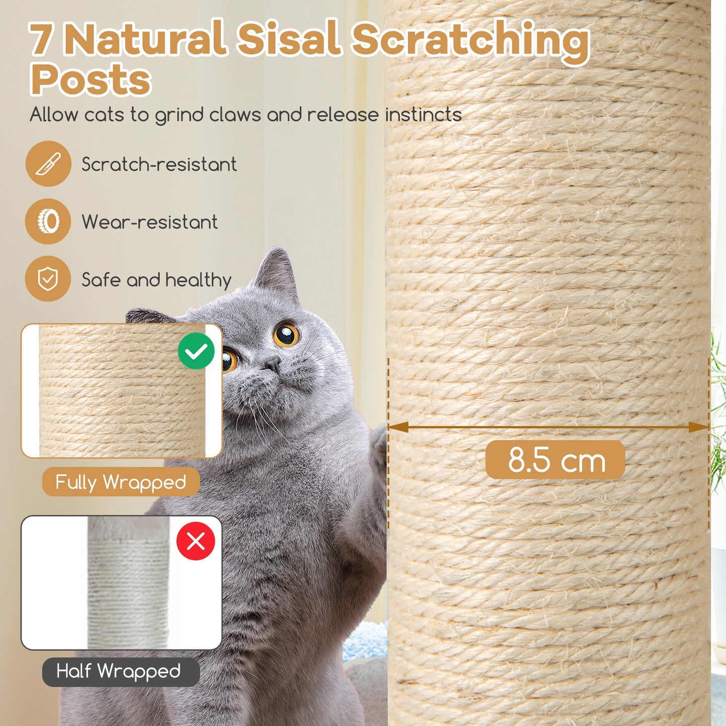 60 Inches Tall Cat Tree with 2-Story Condo and Sisal Scratching Posts, Natural Cat Trees Condos & Scratchers at Gallery Canada