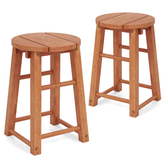 18-Inch Outdoor Wood Bar Stools, Set of 2, Round Seat, Footrest Patio Bar Furniture Options at Gallery Canada