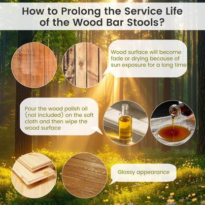 18-Inch Outdoor Wood Bar Stools Set of 2 with Round Seat and Footrest Patio Bar Furniture at Gallery Canada