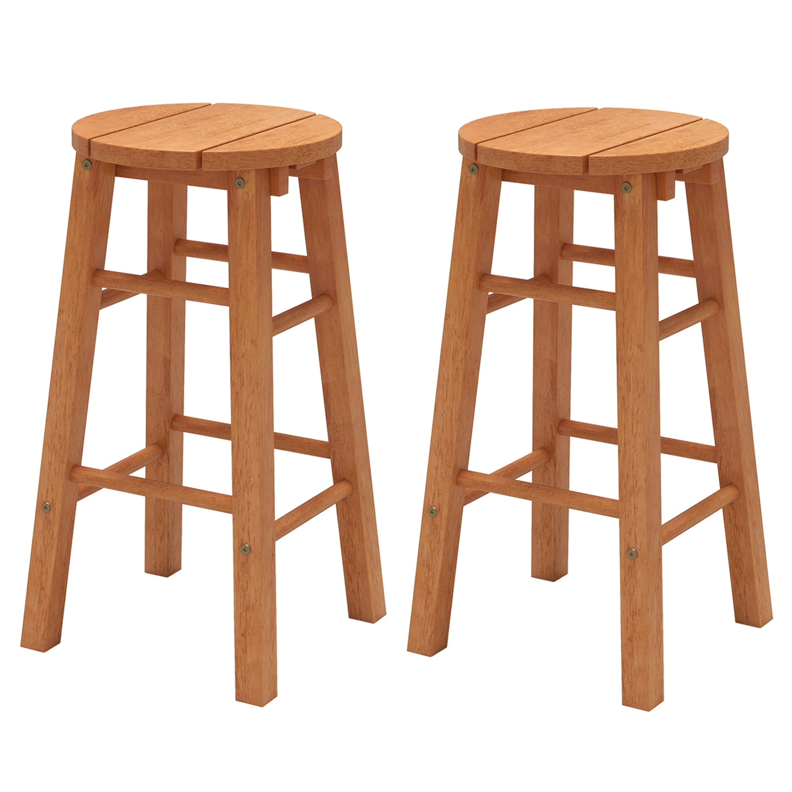 24-Inch Outdoor Wood Bar Stools, Set of 2, Round Seat, Footrest Patio Bar Furniture at Gallery Canada