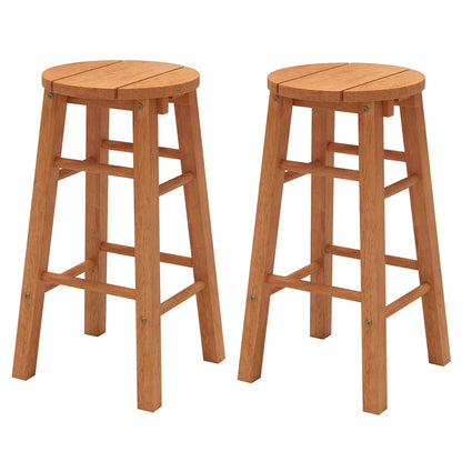 24-Inch Outdoor Wood Bar Stools, Set of 2, Round Seat, Footrest Patio Bar Furniture at Gallery Canada