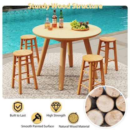 24-Inch Outdoor Wood Bar Stools Set of 2 with Round Seat and Footrest Patio Bar Furniture at Gallery Canada