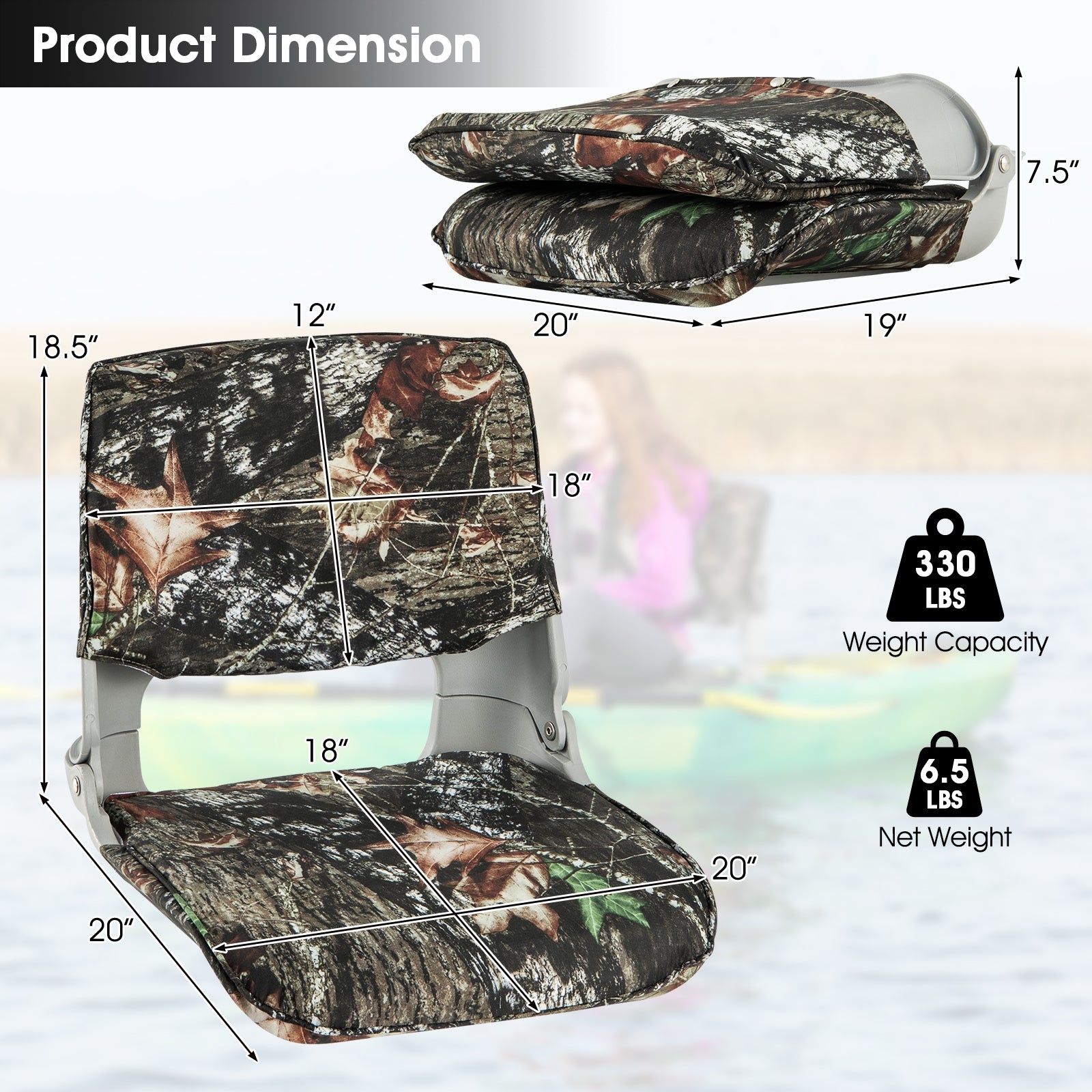Low Back Folding Padded Boat Seat with 4 Bolts for Outdoor Adventures, Camouflage Water Sports at Gallery Canada