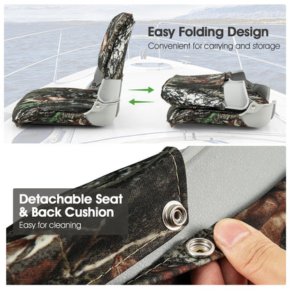 Low Back Folding Padded Boat Seat with 4 Bolts for Outdoor Adventures, Camouflage Water Sports at Gallery Canada