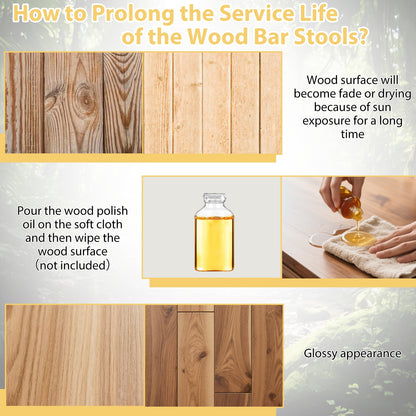 24-Inch Outdoor Wood Bar Stools Set of 2 with Round Seat and Footrest Patio Bar Furniture at Gallery Canada