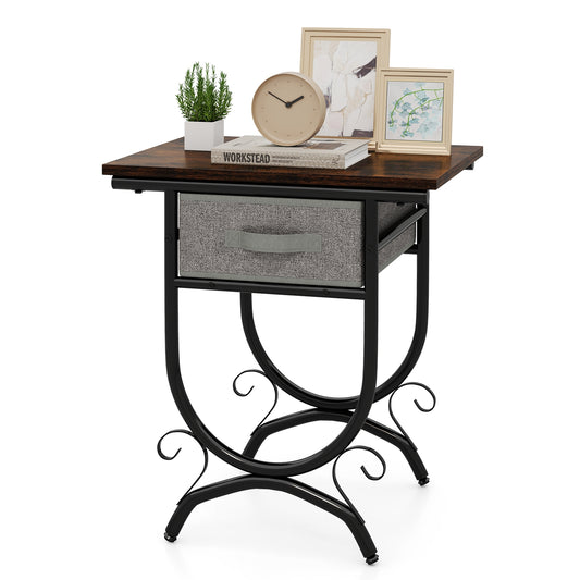 Side Table With Fabric Drawer, Carved Metal Frame, Living Room Nightstands Options at Gallery Canada