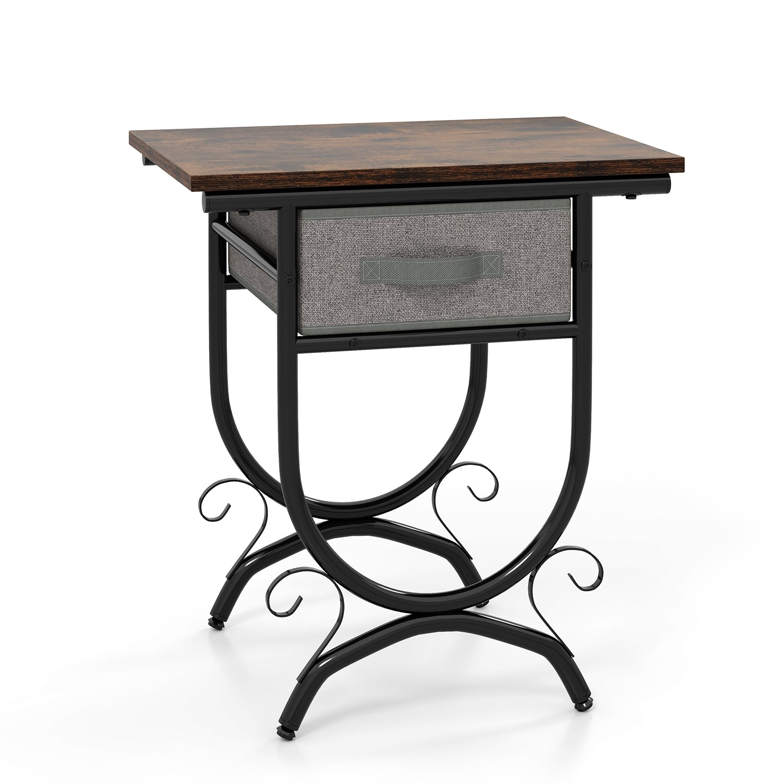 Side Table with Fabric Drawer and Carved Metal Frame for Living Room Nightstands at Gallery Canada