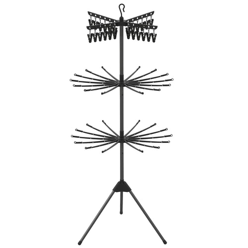 3-Tier Tripod Folding Clothes Drying Rack, 24 Clips, Black