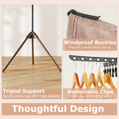 3-Tier Tripod Freestanding Folding Clothes Drying Rack with 24 Clips, Black Drying Racks at Gallery Canada